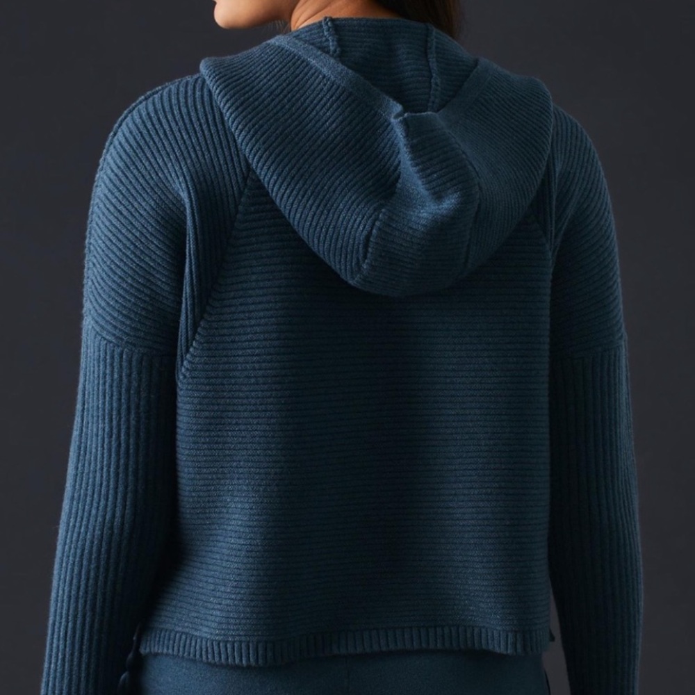 Daily Practice by Anthropologie Cropped Sweater Hoodie Ribbed ~ XS Teal Blue. - Picture 2 of 5